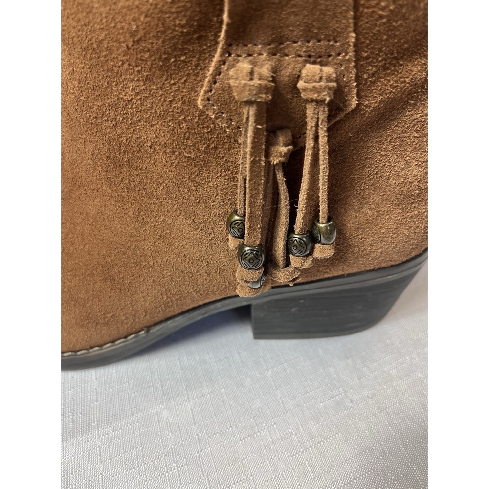 White Mountain Womens 6.5M Havana Brown Suede Ankle Boot Beaded Fringe Western - Picture 5 of 13